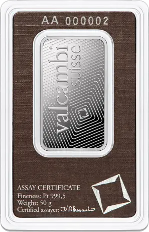 Platinový zliatok Valcambi 50 g