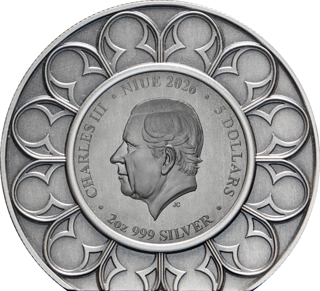 Korun svatého Edwarda 2026, 2 oz stříbra v etuji