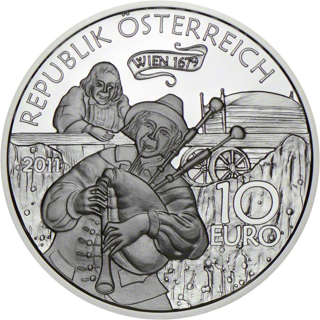 Báje a legendy z Rakouska: Milý Augustin - píseň 2011, stříbrná mince etuji