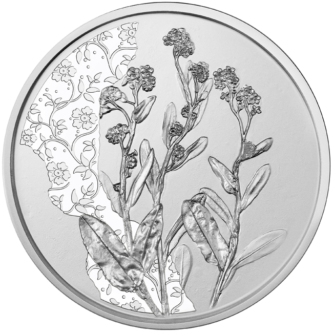 Řečí květin: Pomněnka, stříbrná mince v blistru, 16 g