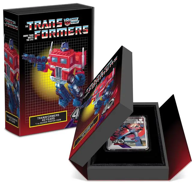 40. výročí Transformers, obdélníková stříbrná mince, 1 oz