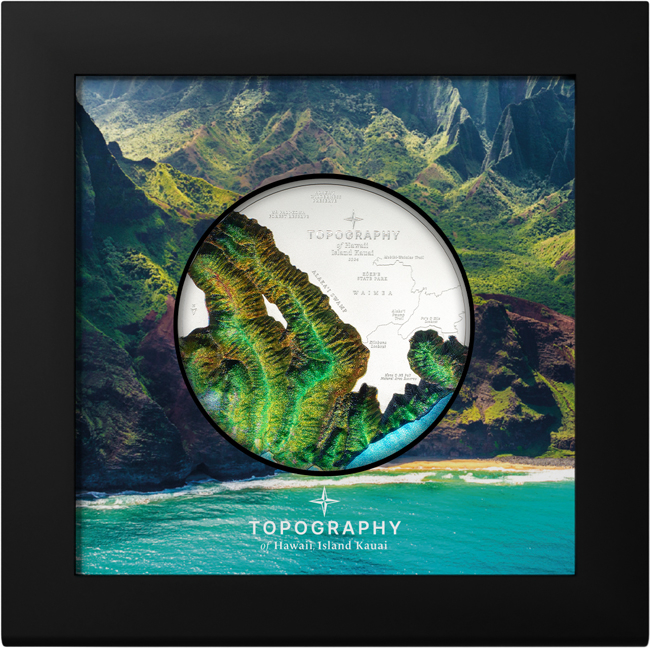 Topografie: Hawaii 2024, stříbrná mince v etuji, 5 oz