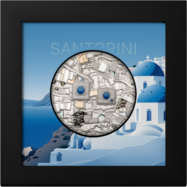 Santorini 2024, stříbrná 3D mince v etuji, 5 oz