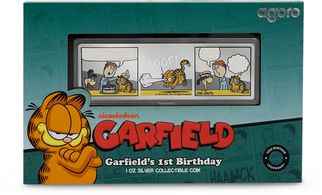 Garfieldovy první narozeniny, stříbrná obdélníková mince