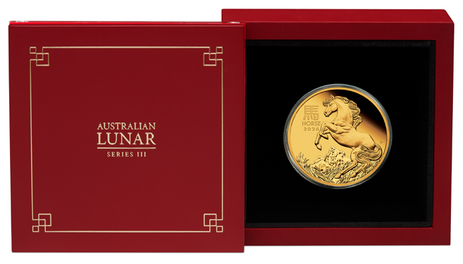 Lunární kůň 2026, Perth Mint, zlatá mince v etuji, 1 oz