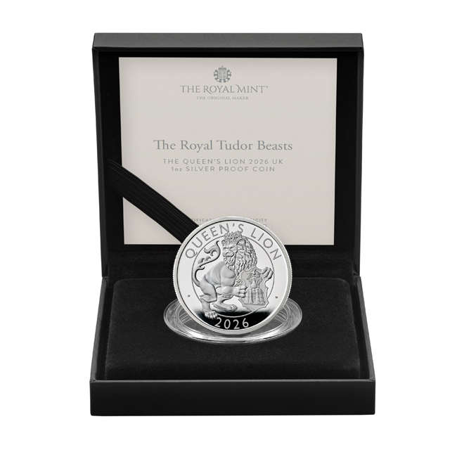 Tudororovská zvířata - Lev 2026, 1 oz stříbra v etuji
