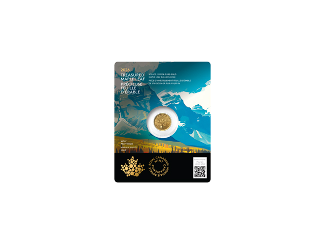 Vzácný Maple Leaf 2026 - privy mark -Vlk, zlatá mince v blistru, 1/10 oz
