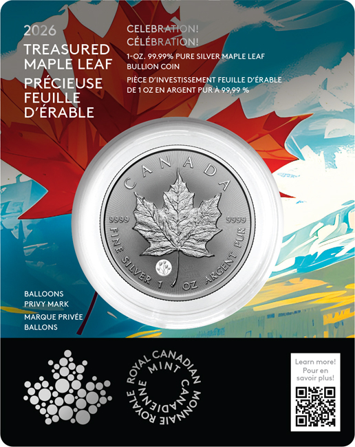 Vzácný Maple Leaf 2026 - Gratulace, stříbrná mince v blistru, 1 oz
