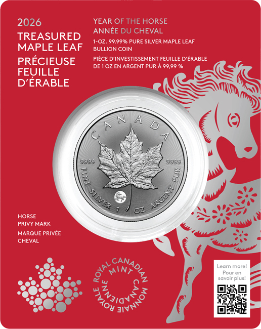 Vzácný Maple Leaf 2026 - Lunární kůň, stříbrná mince v blistru, 1 oz