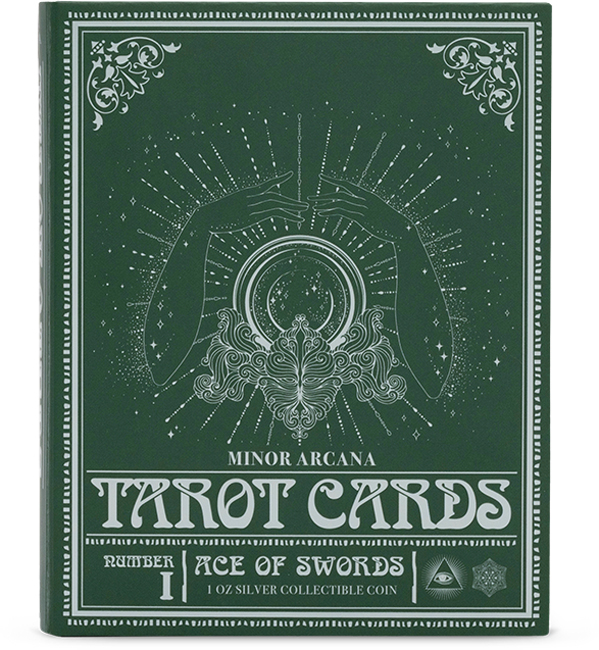 Tarotová karta - Eso mečů, 1 oz stříbra