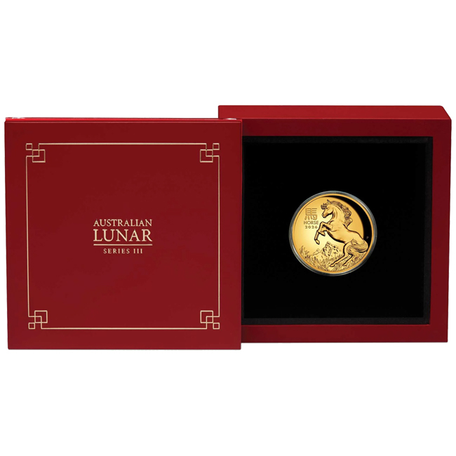 Lunární kůň 2026, Perth Mint, zlatá mince v etuji, 1 oz
