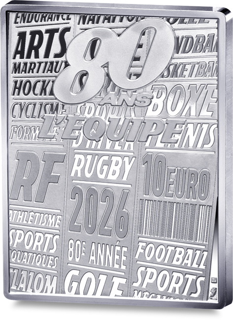 80 let francouzského sportovního deníku LEquipe - Rugby, stříbrná mince
