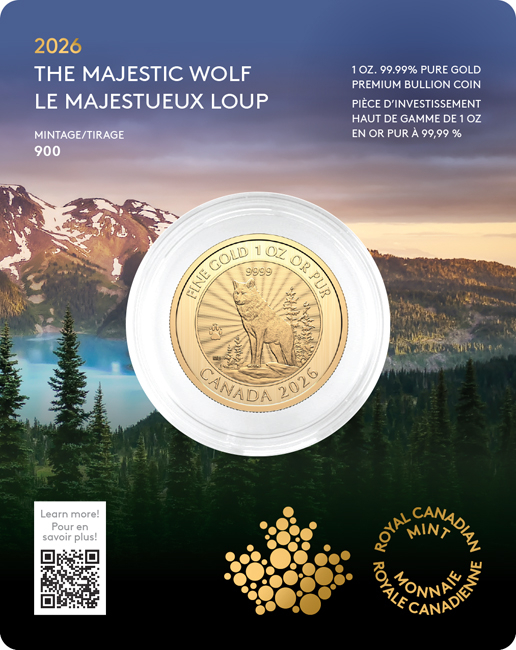 Majestátní vlk 2026, zlatá mince v blistru, 1 oz