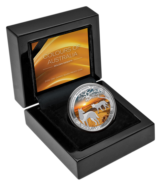 Zlaté pouště - Barvy Austrálie 2026, stříbrná mince v etuji, 1 oz