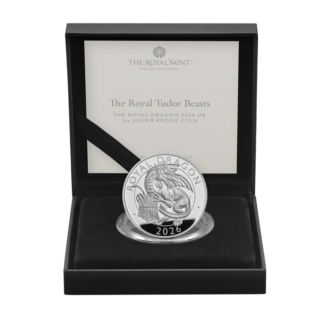 Tudorovský drak 2026, stříbrná mince v etuji, 1 oz