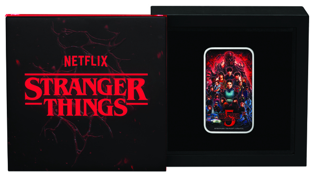Stranger Things 2026 - 5. série, stříbrná obdélníková mince v etuji