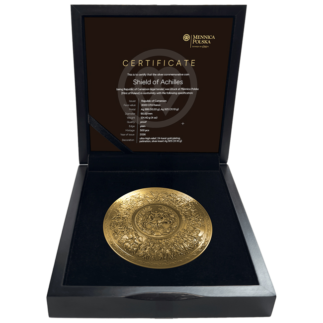 Achillův štít 2026, stříbrná mince v etuji, 124 g