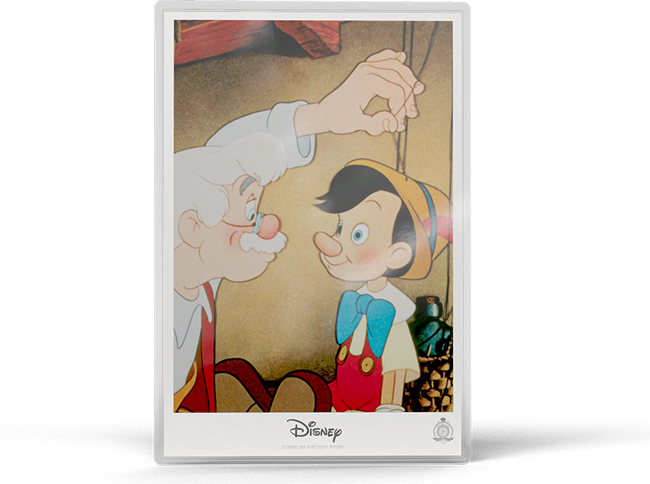 Pinocchio 2026, stříbrná obdélníková mince, 28 g