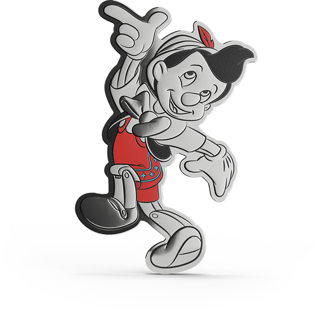 Pinocchio 2026, stříbrná obdélníková mince, 28 g