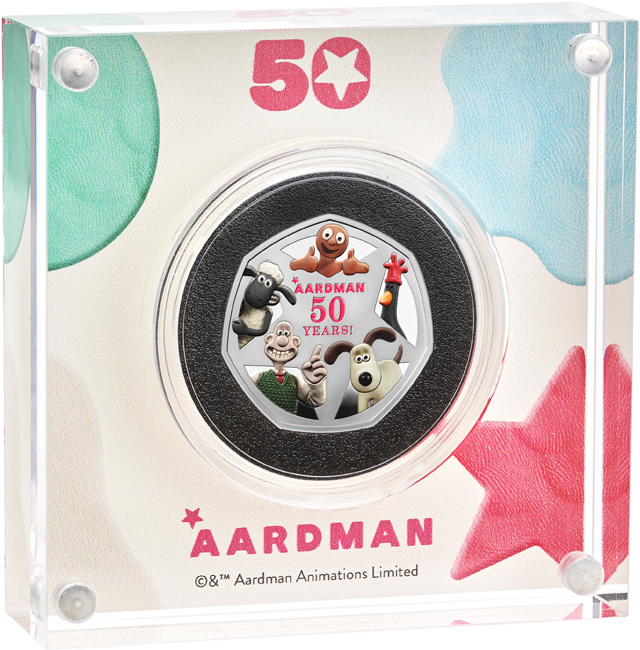 Aardman - britské animační studio 2026, stříbrná mince v etuji