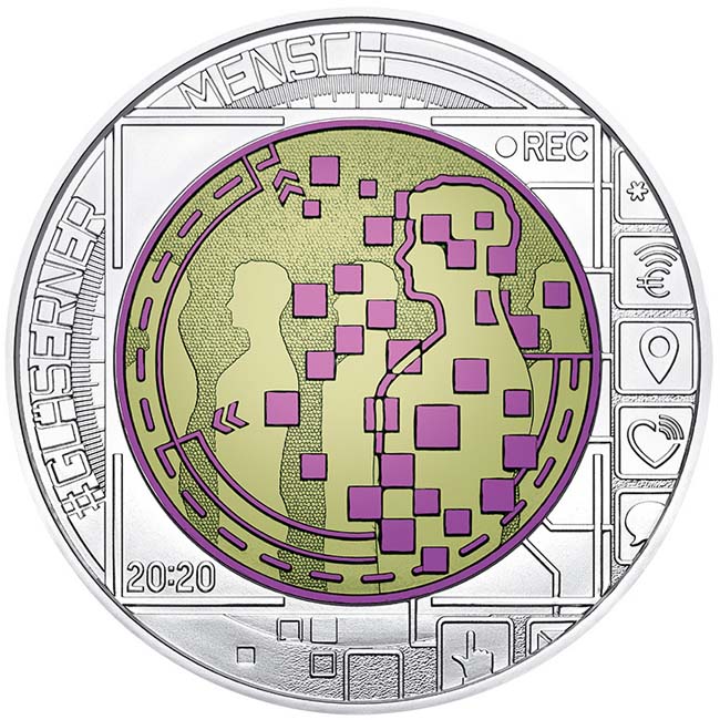 Transparentní člověk 2020, stříbrná/niobová mince v etuji, 16 g