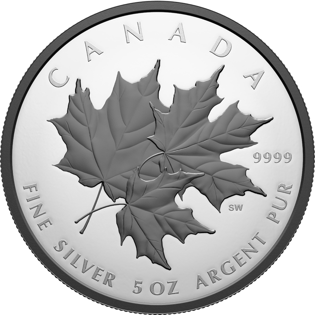 Triple Maple 2026 - stříbrná mince s černým rhodiem v etuji, 157 g
