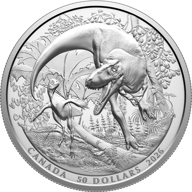 Dinosauři v Kanadě 2026,  stříbrná mince v etuji, 156 g