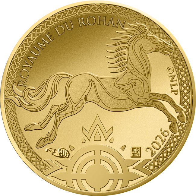 Pán prstenů: Rohanská vlajka 2026, Francie - 25. výročí, zlatá mince v etuji, 1.75 g