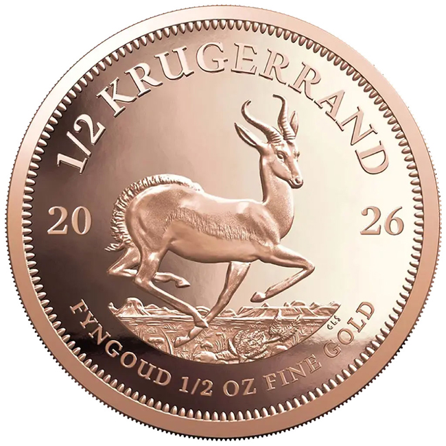Krugerrand 2026, zlatá mince v etuji, 1/2 oz