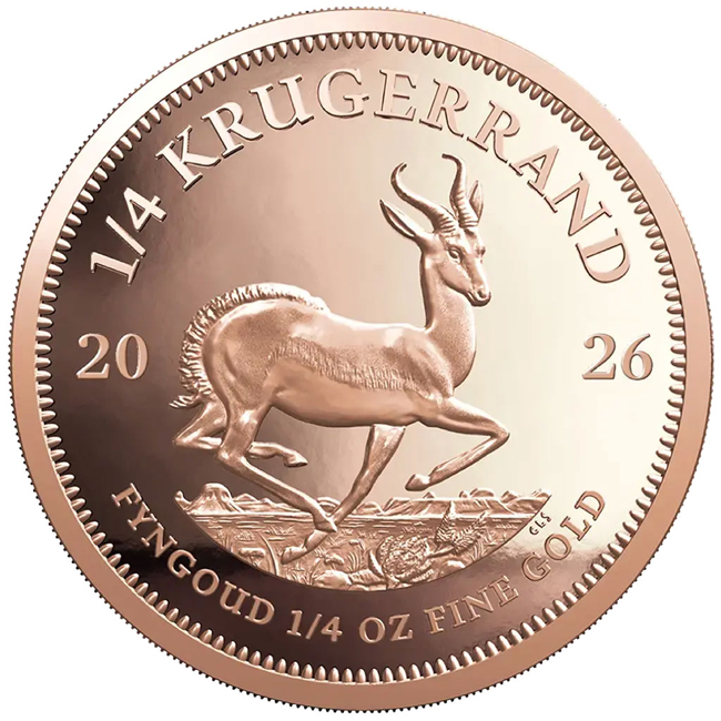 Krugerrand 2026, zlatá mince v etuji, 1/4 oz