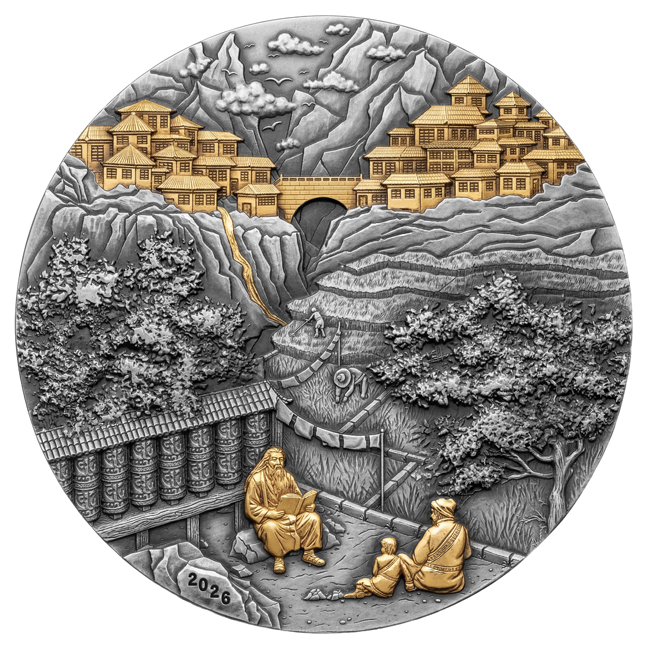Shangri-La - legendární údolí štěstí v Tibetu, stříbrná mince v etuji, 5 oz