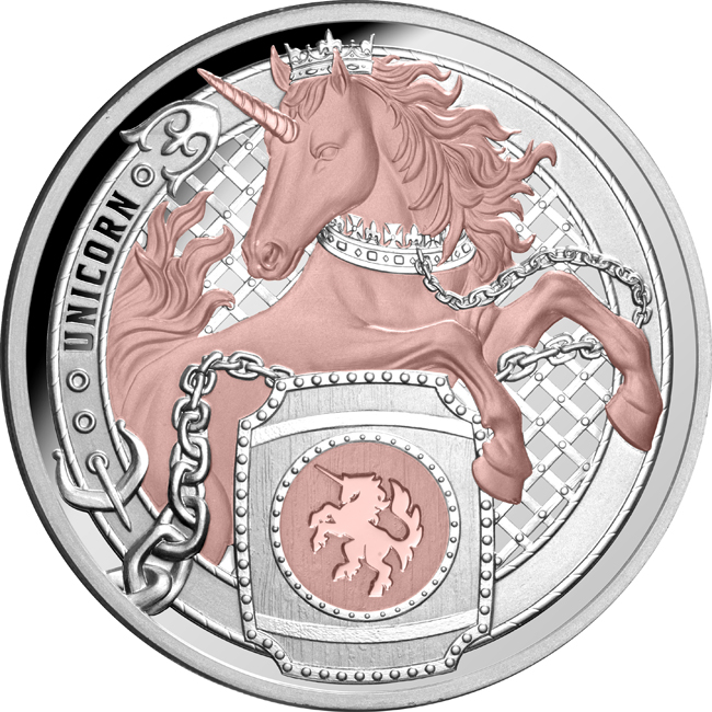 Heraldická zvířata: Jednorožec 2026, stříbrná mince v etuji, 1 oz