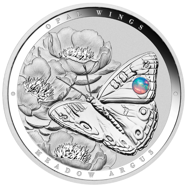 Motýl Modrásek očkovaný 2026, stříbrná mince s opálem, v etuji, 1 oz