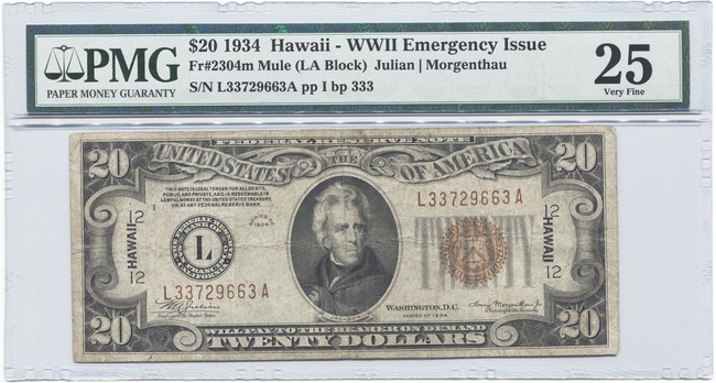 20 Dollars 1934 (Jackson) Hawaii Note