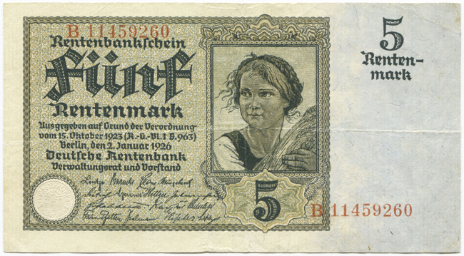 5 Rentenmark 1926 (Bauernmadl) ``8-stellig´´