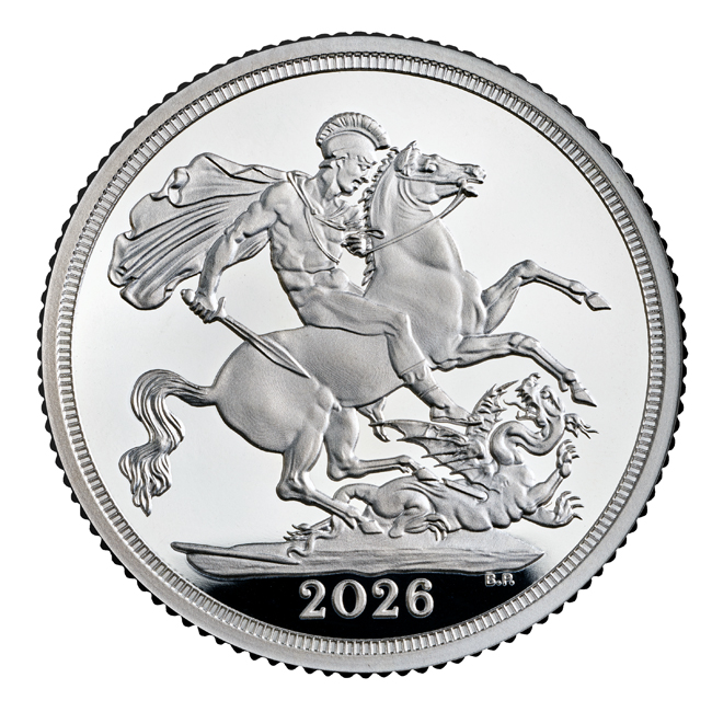 Sovereign (Panovník) 2026 - Velká Británie, stříbrná mince v etuji, 1/4 oz