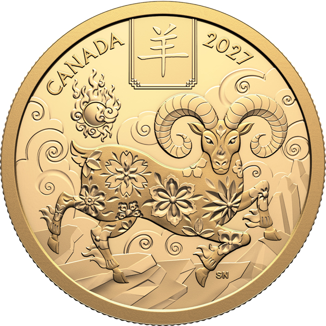 Lunární koza 2027 - Kanada, zlatá mince v etuji, 1/2 oz