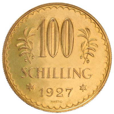 Zlatá minca 100&nbsp;Schilling - První republika 1926-1931
