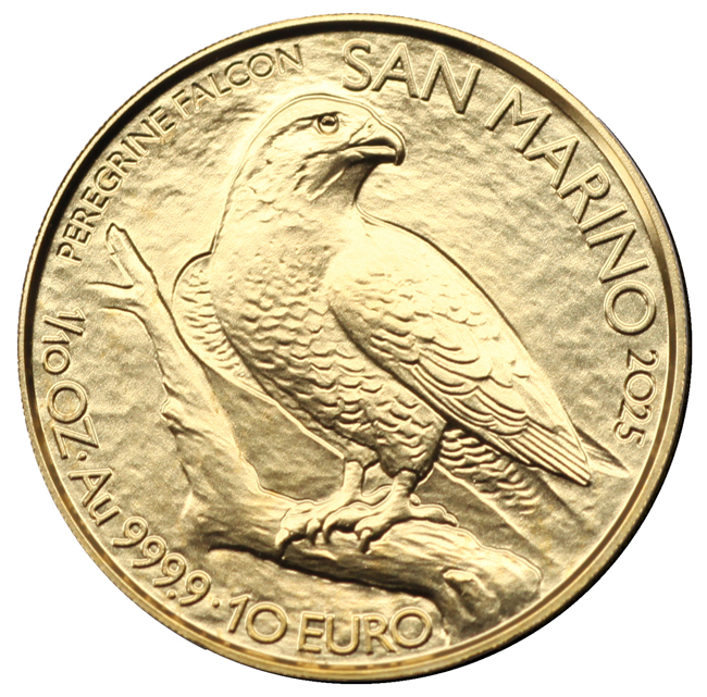 Zlatá minca San Marino - Sokol 2025, 1/10&nbsp;oz