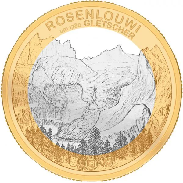 Švýcarské ledovce: Ledovec Rosenlaui 2023 (PP), CuNi mince 15 g