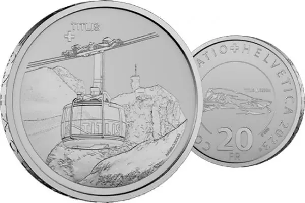 Rotující lanovka Titlis, stříbrná mince v etuji, 20 g