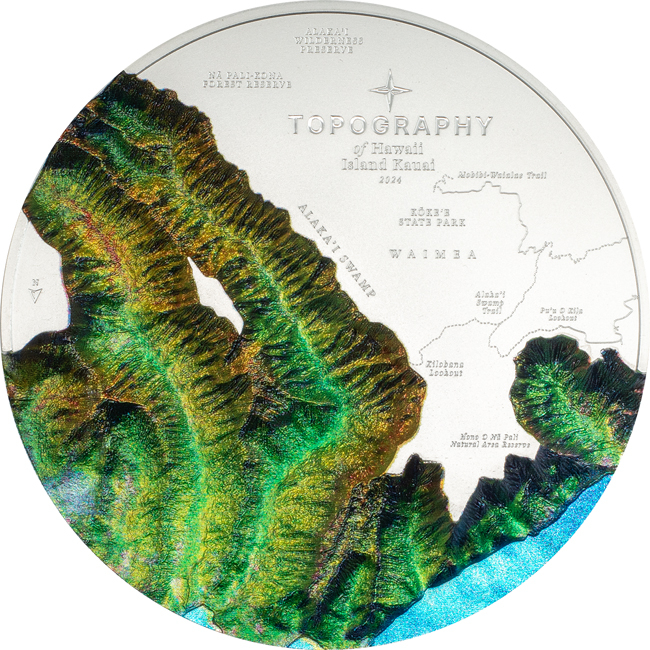 Topografie: Hawaii 2024, stříbrná mince v etuji, 5 oz