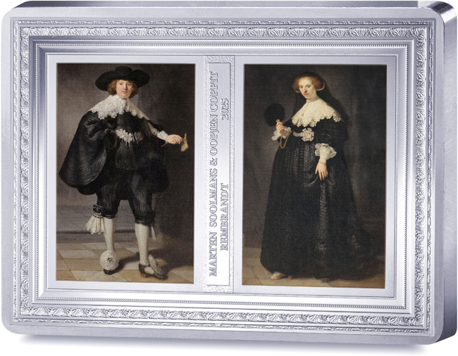 Rembrandt - obraz Marten Soolmans und Oopjen Coppit Porträt 2025, stříbrná mince v etuji, 500 g