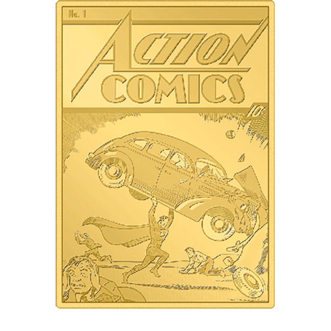 Actions Comics #1, stříbrná obdélníková mince, 5 oz