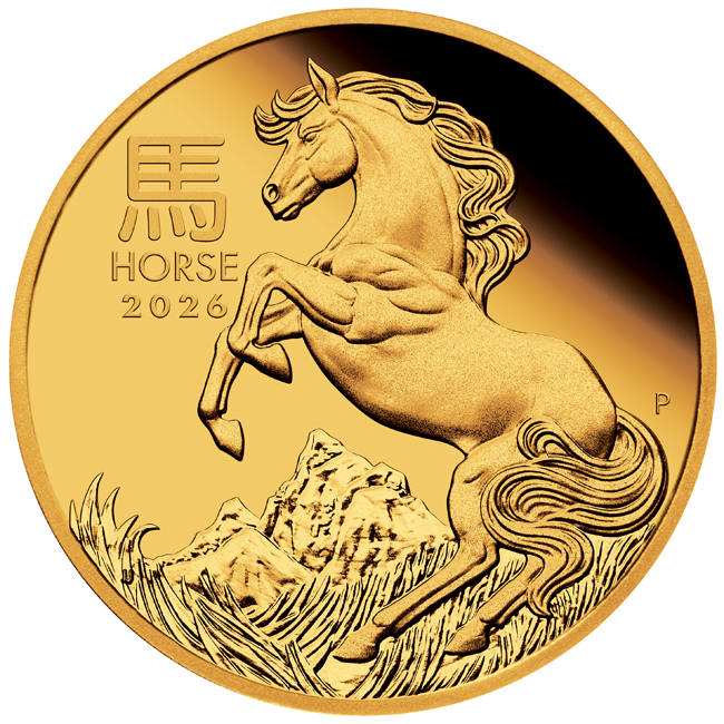Lunární kůň 2026, Perth Mint, zlatá mince v etuji, 1 oz