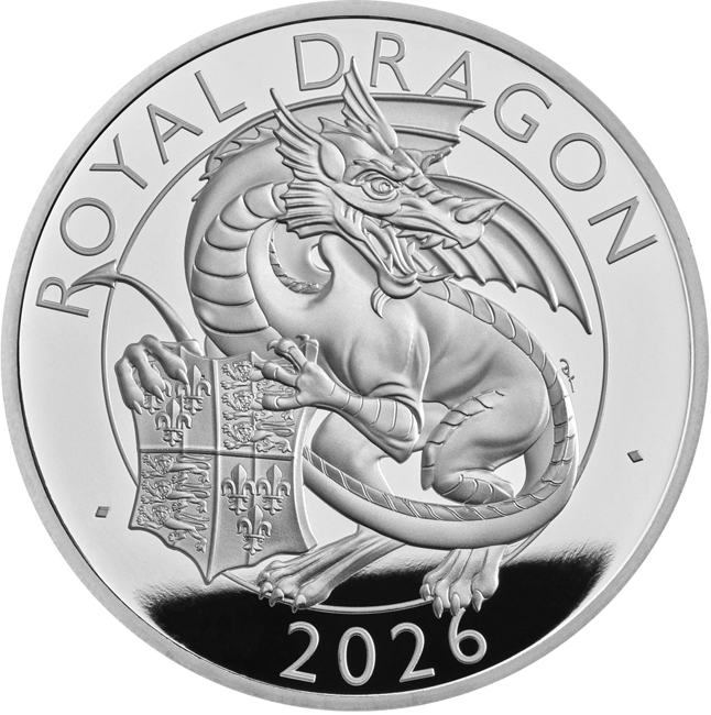 Tudorovský drak 2026, stříbrná mince v etuji, 1 oz