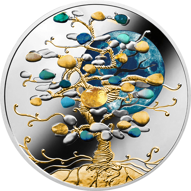 Strom štěstí s drahokamem citrínem 2026, stříbrná mince v etuji, 1 oz