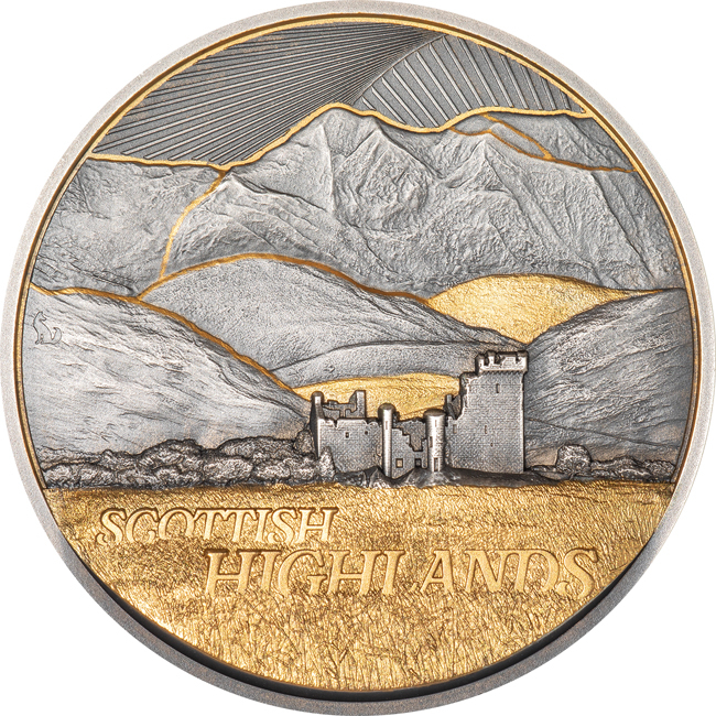 Skotská vysočina 2026, stříbrná mince v etuji, 2 oz