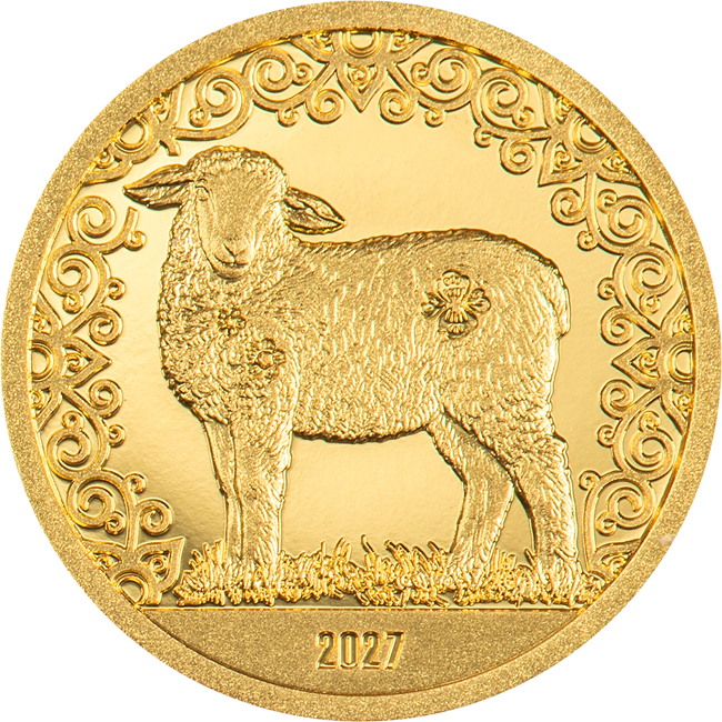 Lunární ovce (koza) 2027, Mongolsko, zlatá mince v kapsli, 0.5 g