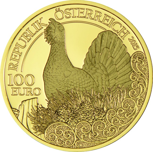 Po stopách naší divoké zvěře: Tetřev 2015, zlatá mince v etuji, 16 g